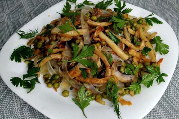 Varm salat med blæksprutte og risnudler
