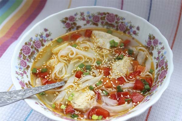 Chicken noodle soup with rice noodles
